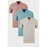 Buratti Pamuklu Regular Fit Yarım Fermuarlı 3'lü Paket Polo Yaka T Shirt Erkek Polo Yaka T Shirt 5902915S3 - Pudra - Gri - Mavi