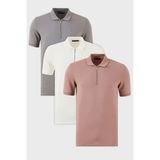 Buratti Pamuklu Regular Fit Yarım Fermuarlı 3'lü Paket Polo Yaka T Shirt Erkek Polo Yaka T Shirt 5902915S3 - XL - Pudra - Beyaz