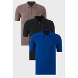 Buratti Pamuklu Regular Fit Yarım Fermuarlı 3'lü Paket Polo Yaka T Shirt Erkek Polo Yaka T Shirt 5903008S3 - Kahverengi - Siyah - Lacivert - 2XL