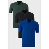 Buratti Pamuklu Regular Fit Yarım Fermuarlı 3'lü Paket Polo Yaka T Shirt Erkek Polo Yaka T Shirt 5903008S3 - Saks - Yeşil - Siyah