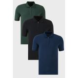Buratti Pamuklu Regular Fit Yarım Fermuarlı 3'lü Paket Polo Yaka T Shirt Erkek Polo Yaka T Shirt 5903008S3 - Siyah - Nefti Yeşili