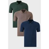 Buratti Pamuklu Regular Fit Yarım Fermuarlı 3'lü Paket Polo Yaka T Shirt Erkek Polo Yaka T Shirt 5903008S3 - Yeşil - Toprak