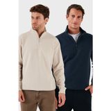 Buratti Pamuklu Regular Fit Yarım Fermuarlı Dik Yaka 2'li Paket Erkek Kazak 456112S2 - Bej - Lacivert