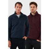 Buratti Pamuklu Regular Fit Yarım Fermuarlı Dik Yaka 2'li Paket Erkek Kazak 456112S2 LACİVERT-MÜRDÜM