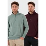 Buratti Pamuklu Regular Fit Yarım Fermuarlı Dik Yaka 2'li Paket Kazak Erkek Kazak 456112S2 - Açık Mürdüm - XL
