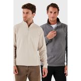 Buratti Pamuklu Regular Fit Yarım Fermuarlı Dik Yaka 2'li Paket Kazak Erkek Kazak 456112S2 - Bej - Gri - XL