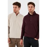Buratti Pamuklu Regular Fit Yarım Fermuarlı Dik Yaka 2'li Paket Kazak Erkek Kazak 456112S2 - Bej - Mürdüm