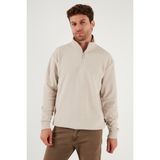 Buratti Pamuklu Regular Fit Yarım Fermuarlı Dik Yaka Kazak Erkek Kazak 456112 - Bej - 2XL