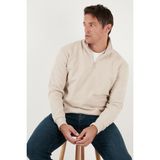 Buratti Pamuklu Regular Fit Yarım Fermuarlı Dik Yaka Kazak Erkek Kazak 456112 - Bej - XL