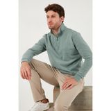 Buratti Pamuklu Regular Fit Yarım Fermuarlı Dik Yaka Kazak Erkek Kazak 456112 - Çağla - 2XL
