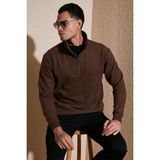 Buratti Pamuklu Regular Fit Yarım Fermuarlı Dik Yaka Kazak Erkek Kazak 456112 - Kahve - XL