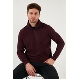 Buratti Pamuklu Regular Fit Yarım Fermuarlı Dik Yaka Kazak Erkek Kazak 456112 - Mürdüm - XL