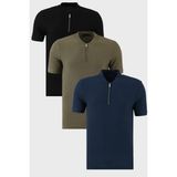 Buratti Pamuklu Regular Fit Yarım Fermuarlı Kolej Yaka 3'lü Paket T Shirt Erkek T Shirt 5902653S3 - Lacivert - Siyah - Yeşil