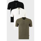 Buratti Pamuklu Regular Fit Yarım Fermuarlı Kolej Yaka 3'lü Paket T Shirt Erkek T SHİRT 5902653S3 - Siyah - Beyaz - Haki