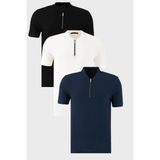 Buratti Pamuklu Regular Fit Yarım Fermuarlı Kolej Yaka 3'lü Paket T Shirt Erkek T Shirt 5902653S3 - Siyah - Beyaz - Lacivert
