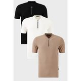 Buratti Pamuklu Regular Fit Yarım Fermuarlı Kolej Yaka 3'lü Paket T Shirt Erkek T Shirt 5902653S3 - Siyah - Beyaz - Vizon - XL