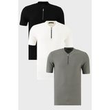 Buratti Pamuklu Regular Fit Yarım Fermuarlı Kolej Yaka 3'lü Paket T Shirt Erkek T Shirt 5902653S3 - Siyah - Beyaz - Yeşil