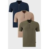 Buratti Pamuklu Regular Fit Yarım Fermuarlı Kolej Yaka 3'lü Paket T Shirt Erkek T Shirt 5902653S3 - Vizon - Lacivert