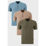 Buratti Pamuklu Regular Fit Yarım Fermuarlı Kolej Yaka 3'lü Paket T Shirt Erkek T Shirt 5902653S3 - Vizon - Mavi