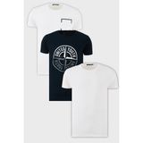 Buratti Pamuklu Slim Fit Bisiklet Yaka Baskılı 3'lü Paket T Shirt Erkek T Shirt 541S31 - Lacivert - Beyaz - XL