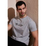 Buratti Pamuklu Slim Fit Bisiklet Yaka Yazılı T Shirt Erkek T SHİRT 541ENJOY - Açık Gri