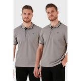 Buratti Pamuklu Slim Fit Düğmeli 2'li Paket Polo Yaka T Shirt Erkek Polo Yaka T Shirt 5902118S2 - Taş1 - 2XL
