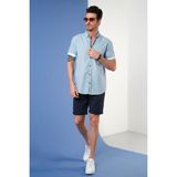 Buratti Pamuklu Slim Fit Düğmeli Yaka Kısa Kollu Gömlek Erkek GÖMLEK CF21S112546 - Koyu Turkuaz