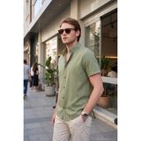 Buratti Pamuklu Slim Fit Düğmeli Yaka Kısa Kollu Gömlek Erkek Gömlek CF21S112546 - XL - Haki