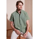 Buratti Pamuklu Slim Fit Düğmeli Yaka Kısa Kollu Gömlek Erkek Gömlek CF21S112546 - XL - Haki