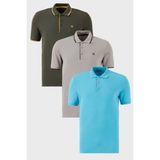 Buratti Pamuklu Slim Fit Şerit Detaylı Düğmeli Polo Yaka 3'lü Paket T Shirt Erkek T Shirt 5902118S3 - Açık Mavi - Yeşil