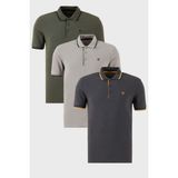 Buratti Pamuklu Slim Fit Şerit Detaylı Düğmeli Polo Yaka 3'lü Paket T Shirt Erkek T Shirt 5902118S3 - Antrasit - Haki - Taş - 2XL
