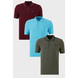 Buratti Pamuklu Slim Fit Şerit Detaylı Düğmeli Polo Yaka 3'lü Paket T Shirt Erkek T Shirt 5902118S3 - Bordo - Mavi - Yeşil
