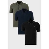 Buratti Pamuklu Slim Fit Şerit Detaylı Düğmeli Polo Yaka 3'lü Paket T Shirt Erkek T Shirt 5902118S3 - Haki - Lacivert - XL
