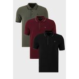 Buratti Pamuklu Slim Fit Şerit Detaylı Düğmeli Polo Yaka 3'lü Paket T Shirt Erkek T Shirt 5902118S3 - Haki - Siyah - Bordo