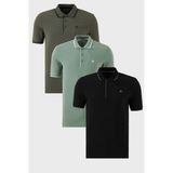 Buratti Pamuklu Slim Fit Şerit Detaylı Düğmeli Polo Yaka 3'lü Paket T Shirt Erkek T Shirt 5902118S3 - Haki Yeşili - Siyah