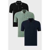 Buratti Pamuklu Slim Fit Şerit Detaylı Düğmeli Polo Yaka 3'lü Paket T Shirt Erkek T Shirt 5902118S3 - Lacivert - Siyah - Yeşil