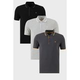 Buratti Pamuklu Slim Fit Şerit Detaylı Düğmeli Polo Yaka 3'lü Paket T Shirt Erkek T Shirt 5902118S3 - Siyah - Antrasit - Gri - XL