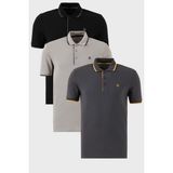 Buratti Pamuklu Slim Fit Şerit Detaylı Düğmeli Polo Yaka 3'lü Paket T Shirt Erkek T Shirt 5902118S3 - Siyah - Antrasit - Taş - XL