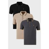 Buratti Pamuklu Slim Fit Şerit Detaylı Düğmeli Polo Yaka 3'lü Paket T Shirt Erkek T Shirt 5902118S3 - Siyah - Antrasit - Vizon