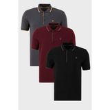 Buratti Pamuklu Slim Fit Şerit Detaylı Düğmeli Polo Yaka 3'lü Paket T Shirt Erkek T Shirt 5902118S3 - Siyah - Bordo - Antrasit