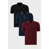 Buratti Pamuklu Slim Fit Şerit Detaylı Düğmeli Polo Yaka 3'lü Paket T Shirt Erkek T Shirt 5902118S3 - Siyah - Bordo - Lacivert