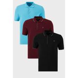 Buratti Pamuklu Slim Fit Şerit Detaylı Düğmeli Polo Yaka 3'lü Paket T Shirt Erkek T Shirt 5902118S3 - Siyah - Bordo - Mavi