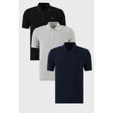 Buratti Pamuklu Slim Fit Şerit Detaylı Düğmeli Polo Yaka 3'lü Paket T Shirt Erkek T Shirt 5902118S3 - Siyah - Gri - Lacivert