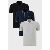 Buratti Pamuklu Slim Fit Şerit Detaylı Düğmeli Polo Yaka 3'lü Paket T Shirt Erkek T Shirt 5902118S3 - Siyah - Gri Melanj - Lacivert
