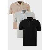 Buratti Pamuklu Slim Fit Şerit Detaylı Düğmeli Polo Yaka 3'lü Paket T Shirt Erkek T Shirt 5902118S3 - Siyah - Gri - Vizon - XL