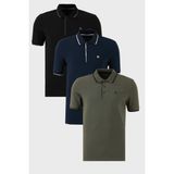 Buratti Pamuklu Slim Fit Şerit Detaylı Düğmeli Polo Yaka 3'lü Paket T Shirt Erkek T Shirt 5902118S3 - Siyah - Haki - Lacivert