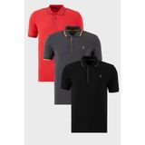 Buratti Pamuklu Slim Fit Şerit Detaylı Düğmeli Polo Yaka 3'lü Paket T Shirt Erkek T Shirt 5902118S3 - Siyah - Kırmızı - Antrasit