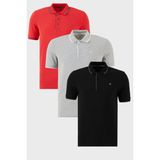 Buratti Pamuklu Slim Fit Şerit Detaylı Düğmeli Polo Yaka 3'lü Paket T Shirt Erkek T Shirt 5902118S3 - Siyah - Kırmızı - Gri Melanj