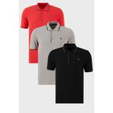 Buratti Pamuklu Slim Fit Şerit Detaylı Düğmeli Polo Yaka 3'lü Paket T Shirt Erkek T Shirt 5902118S3 - Siyah - Kırmızı - Taş