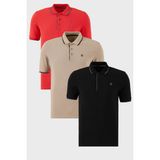 Buratti Pamuklu Slim Fit Şerit Detaylı Düğmeli Polo Yaka 3'lü Paket T Shirt Erkek T Shirt 5902118S3 - Siyah - Kırmızı - Vizon